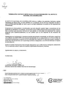 Instituto de Cancerología suspende nuevos pacientes de Nueva EPS por deuda millonaria sin resolver