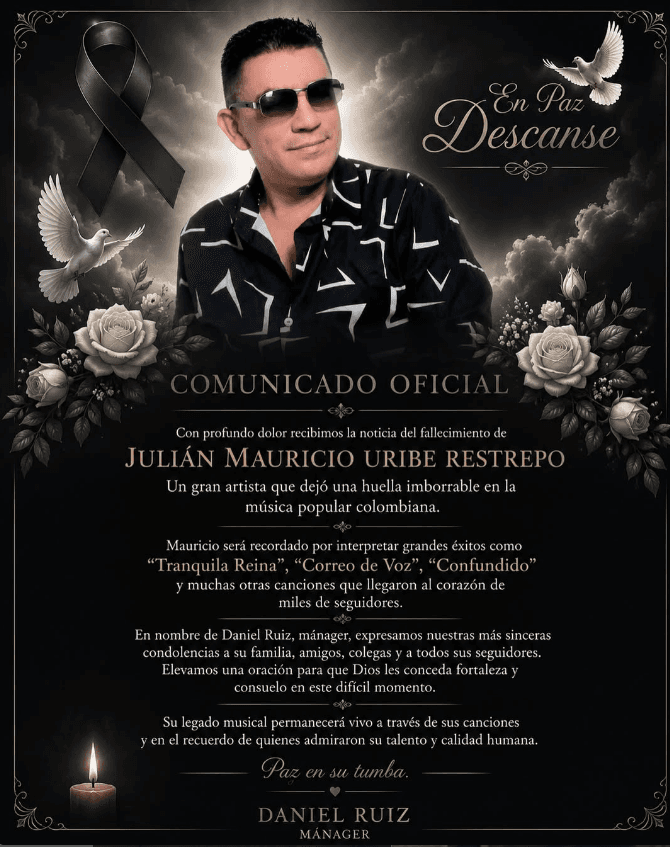 Muere Julián Mauricio Uribe Restrepo, intérprete de "Tranquila Reina"
