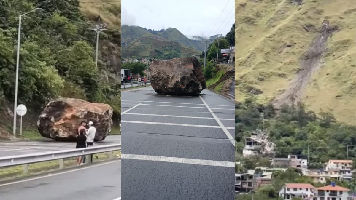 Una piedra gigante cae en la Panamericana en Nariño: se salvaron de milagro