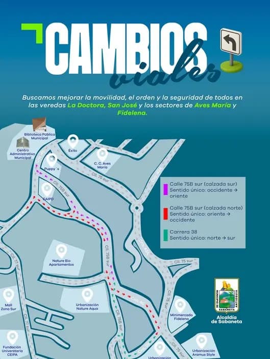 Sabaneta implementa cambios viales en cuatro sectores: conductores deben extremar precaución