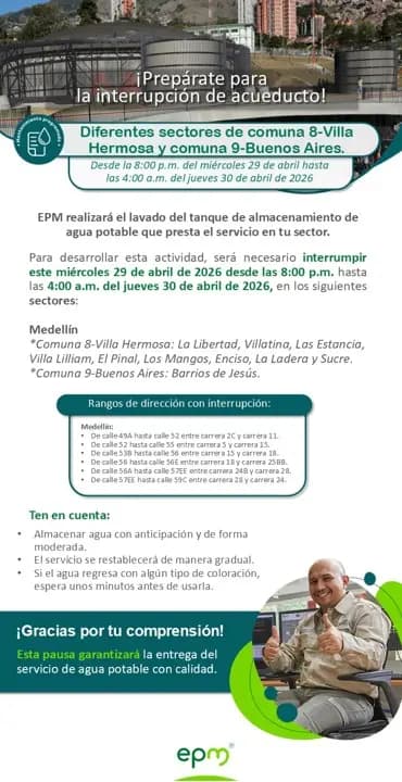 Villa Hermosa y Buenos Aires sin agua: prepárese para corte de ocho horas este miércoles