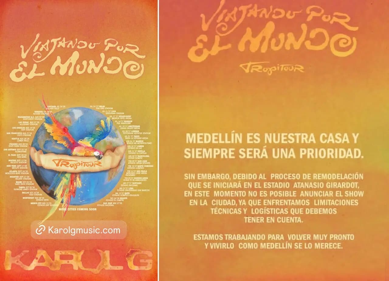 Karol G sin Medellín en su tour mundial: la remodelación del Atanasio es la culpa, no la artista