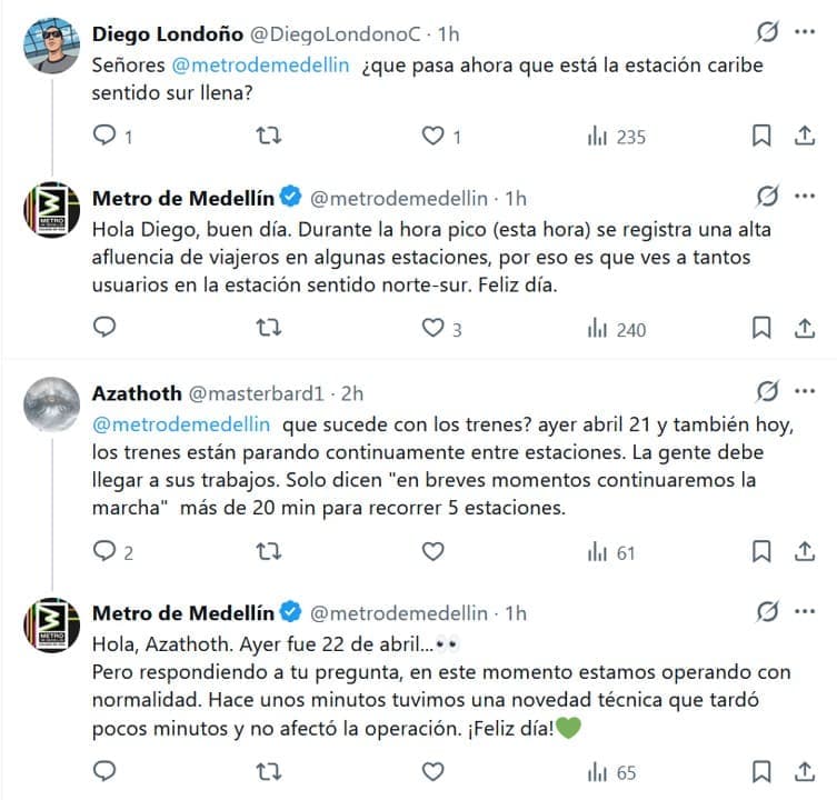 Metro de Medellín colapsó nuevamente: usuarios denuncian más de 20 minutos para 5 estaciones
