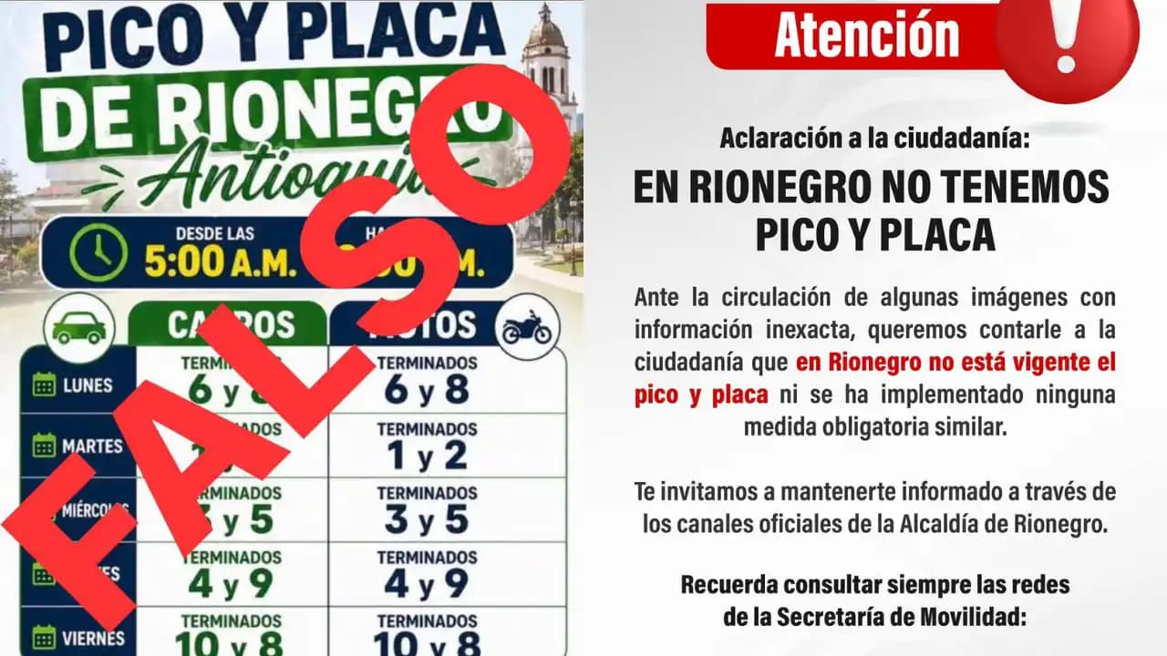 Alcaldía de Rionegro desmiente rumores de pico y placa que circulaban en redes sociales
