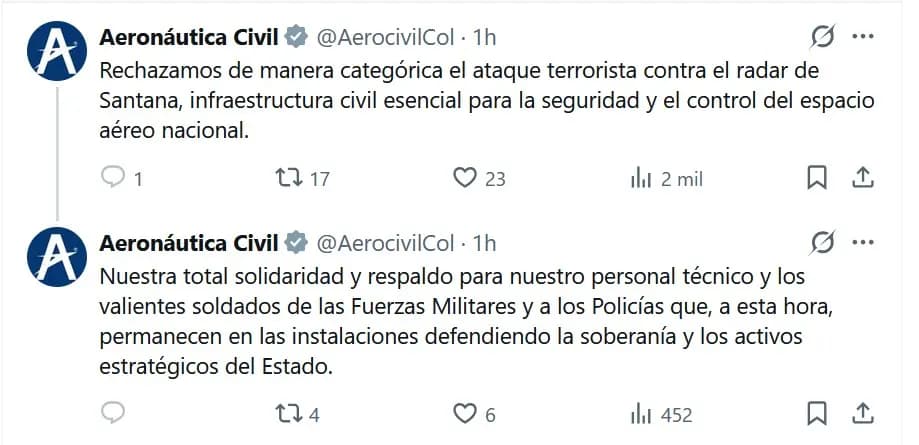 Ataque terrorista contra radar vital en Cauca pone en riesgo la seguridad aérea del país