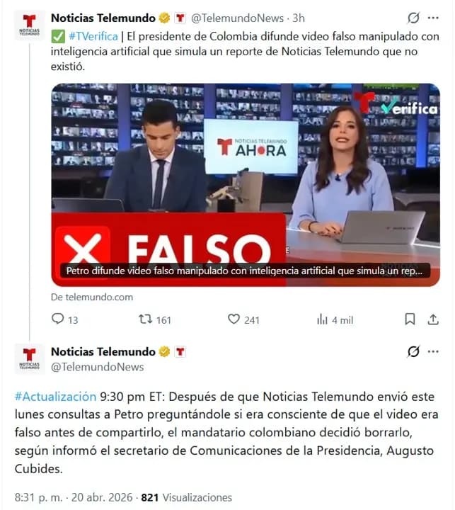 Petro compartió un video falso sobre Noboa y Telemundo lo desenmascara como deepfake