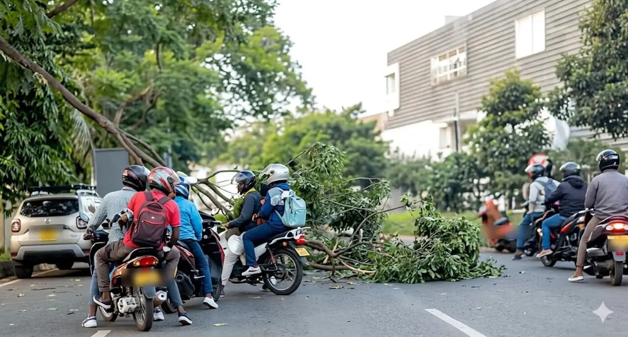 Un árbol cae sobre motociclista en Envigado: sobrevive de milagro a la aparatosa emergencia