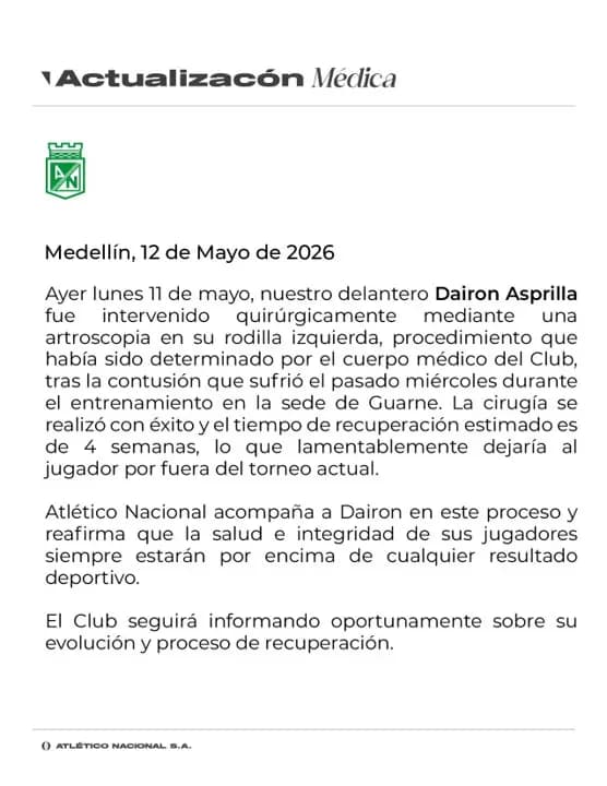 Dairon Asprilla se perderá el resto de la temporada tras operarse la rodilla