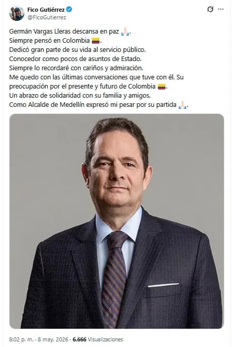 "Siempre pensó en Colombia": Fico Gutiérrez recuerda a Germán Vargas Lleras tras su muerte