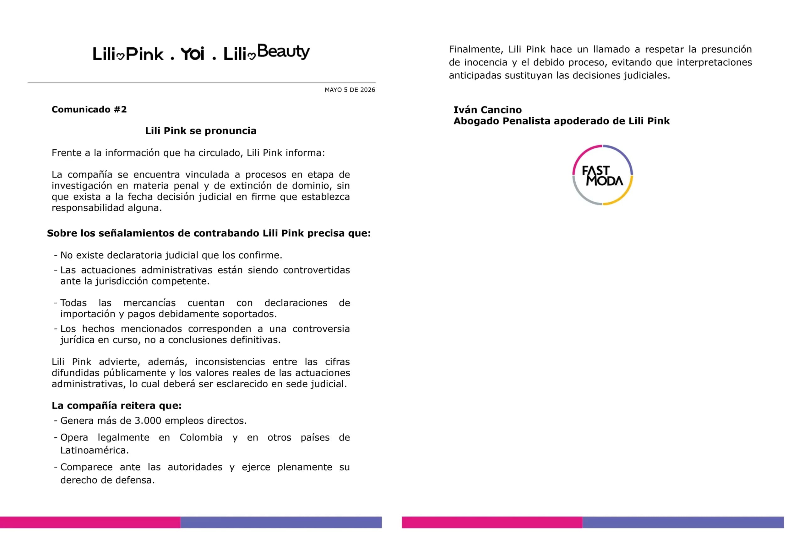 Lili Pink rechaza acusaciones de contrabando y defiende legalidad de su mercancía