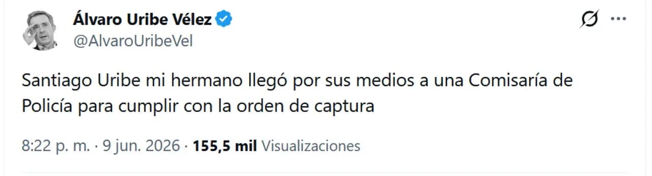 Santiago Uribe se entrega a las autoridades para cumplir condena por el caso de los Doce Apóstoles