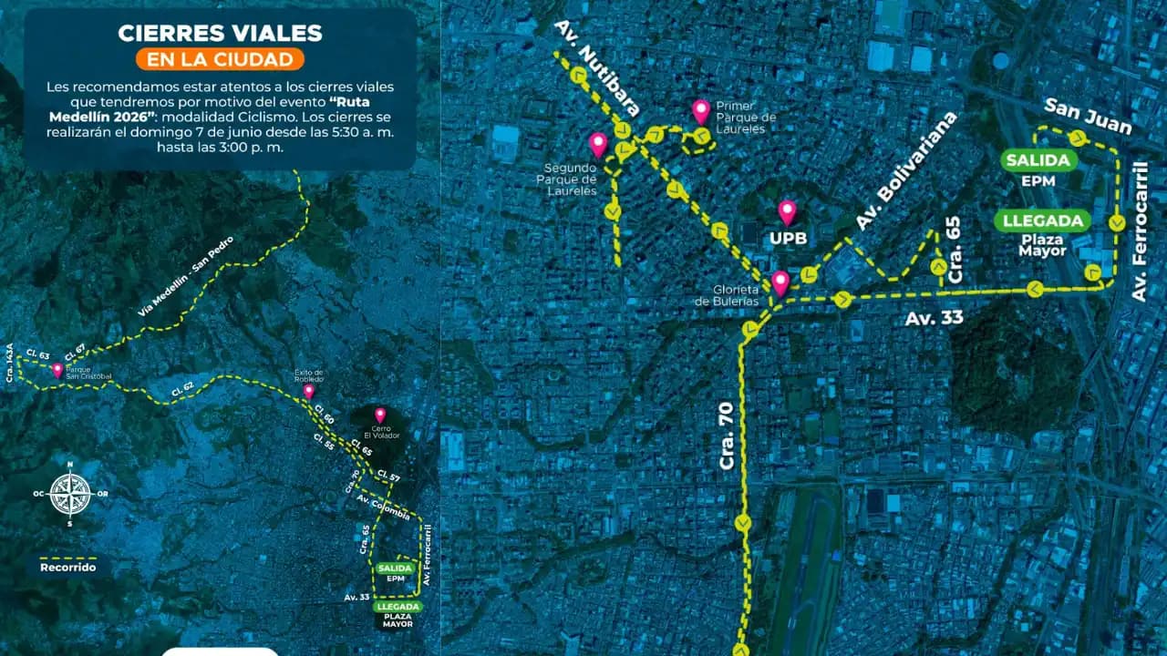 Medellín alerta por cierres viales este fin de semana por la Ruta Medellín 2026