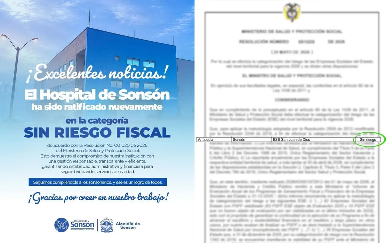 Hospital de Sonsón mantiene solidez financiera sin riesgo fiscal en 2026