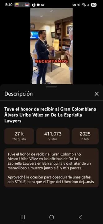 Defensores de la Patria aclara que video con Uribe es de 2025 y no influye en campaña actual