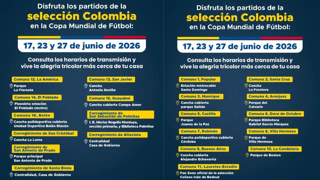 Medellín habilita pantallas gigantes en toda la ciudad para ver a Colombia en junio