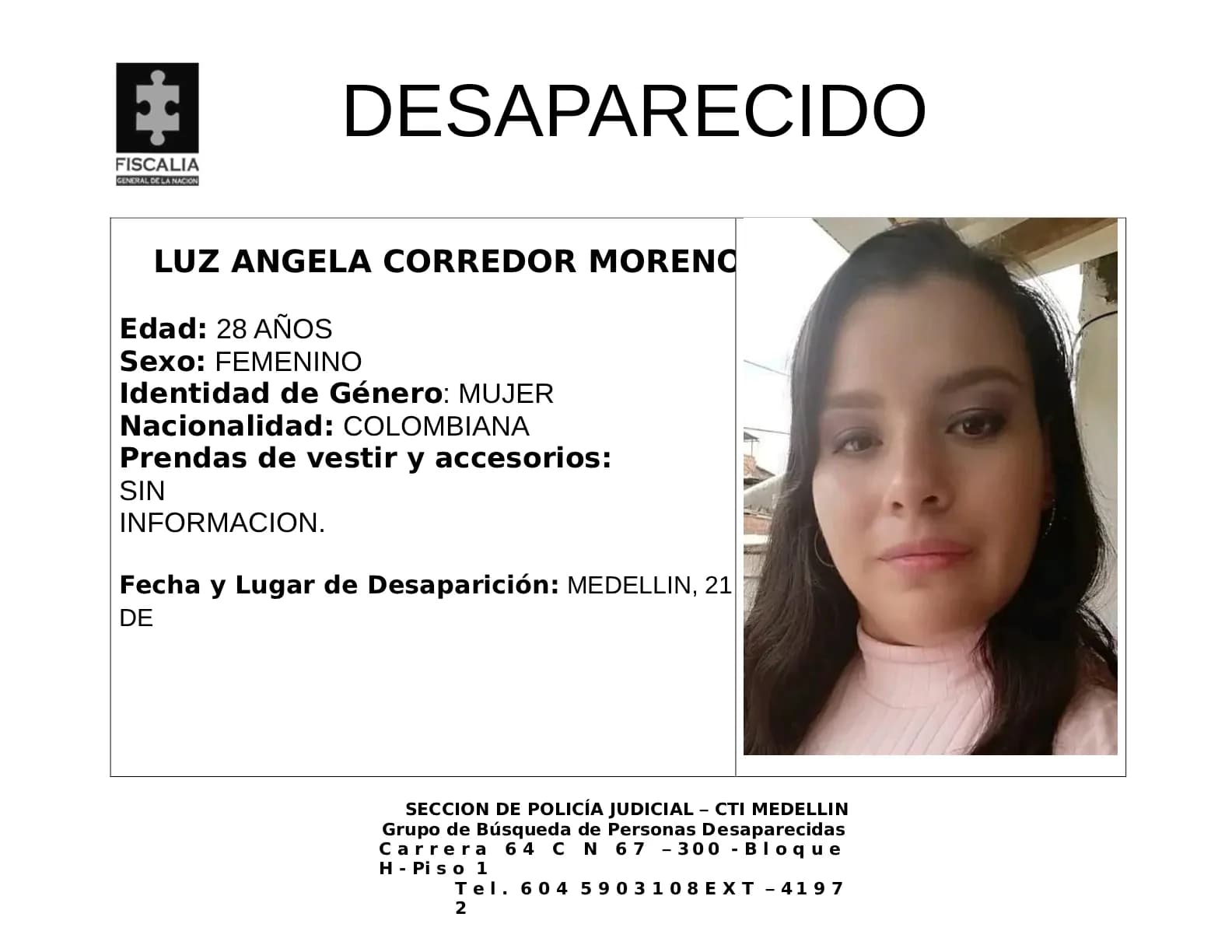 Buscan a Luz Ángela Corredor, desaparecida en Medellín desde junio