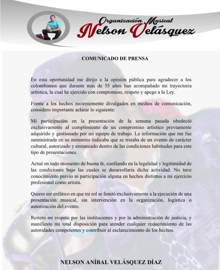Nelson Velásquez se defiende: dice que actuó de buena fe en polémica parranda en cárcel de Itagüí