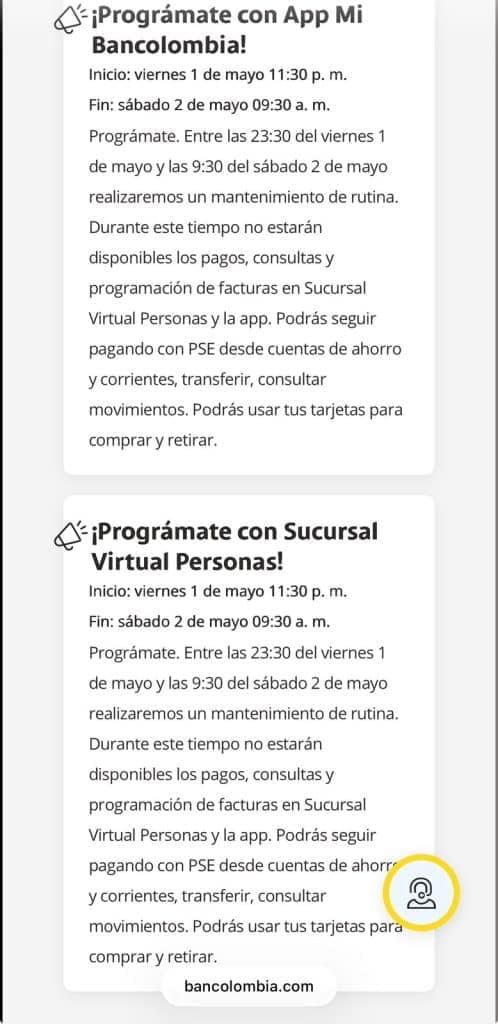 Bancolombia anuncia mantenimiento de su app este fin de semana: qué servicios no funcionarán