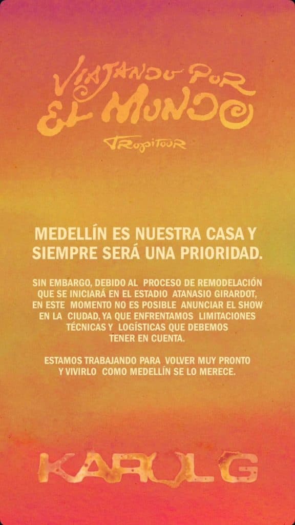 Karol G explica por qué no anuncia fecha en Medellín para su gira Tropitour
