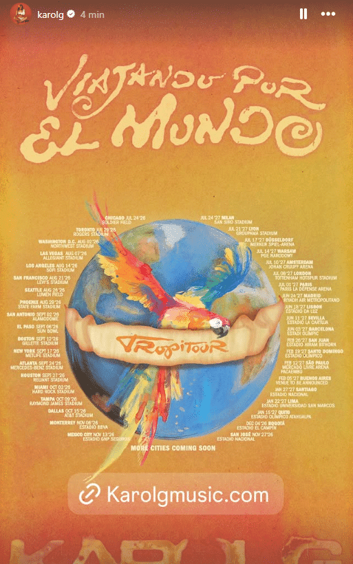 Karol G anuncia su gira Tropitour: Bogotá confirmada pero Medellín aún espera