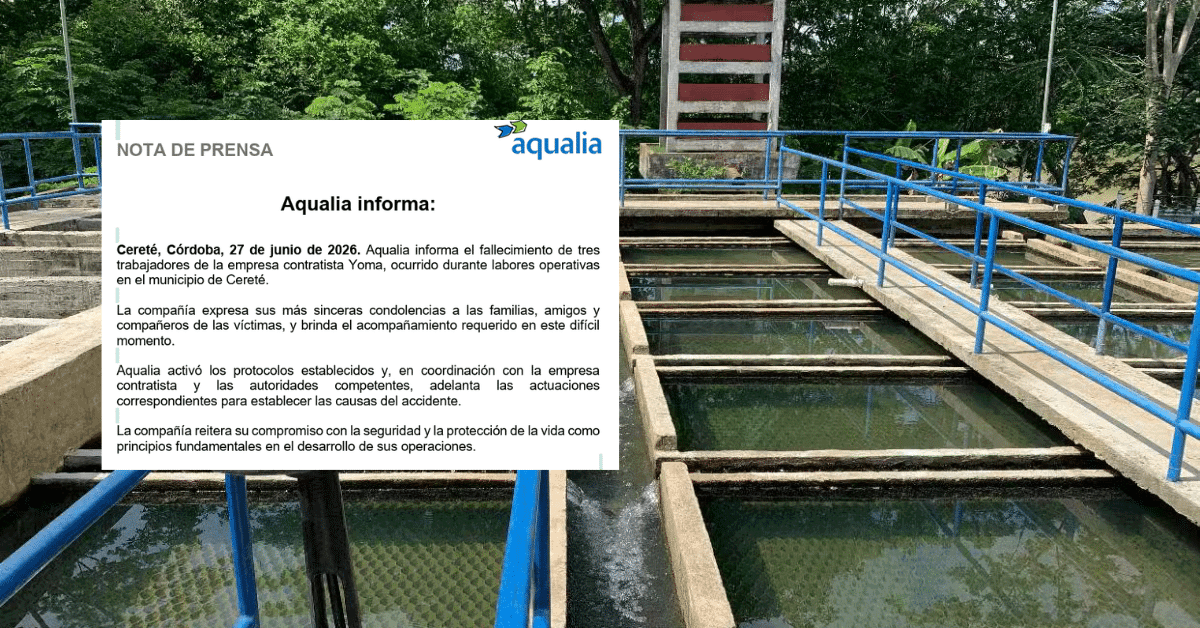 Aqualia se pronuncia tras la muerte de tres trabajadores en accidente en Cereté