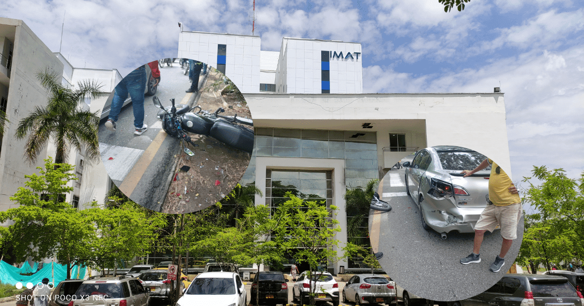 Accidente entre carro y moto paraliza entrada a Clínica IMAT en Montería