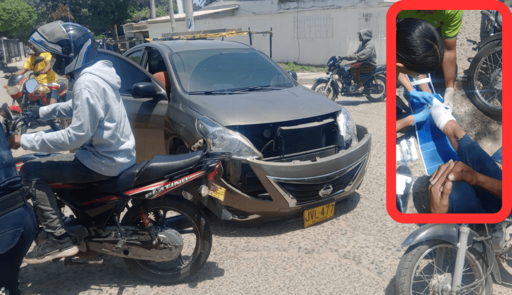 Choque entre moto y carro en Riohacha deja un herido tras semáforo en rojo