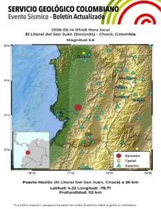Colombia registró más de 1.100 sismos en 15 días; el más fuerte llegó a magnitud 5.6