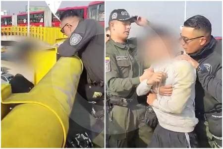 Policías rescatan a joven que intentaba saltar desde puente en Bogotá: "Piense en su familia"