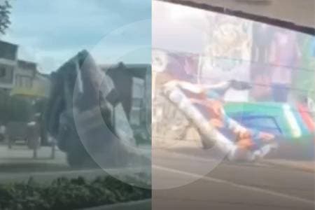 Un saltarín inflable se desata en Bogotá y causa pánico en plena avenida