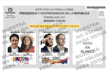 Así lucirá el tarjetón para elegir presidente el 21 de junio: Cepeda vs De la Espriella