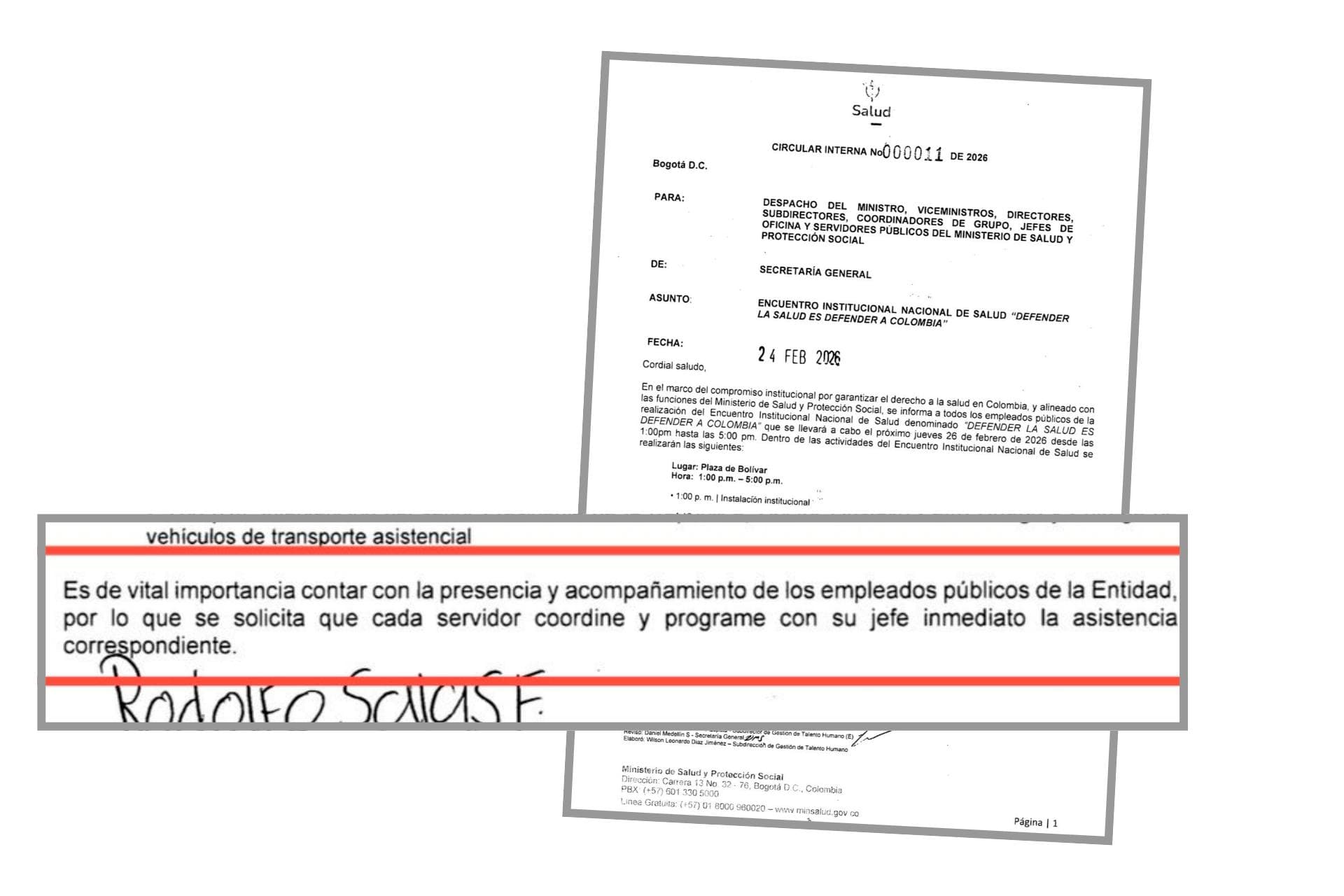 MinSalud convoca a evento en Plaza de Bolívar mientras presiona a empleados a asistir en medio de crisis sanitaria