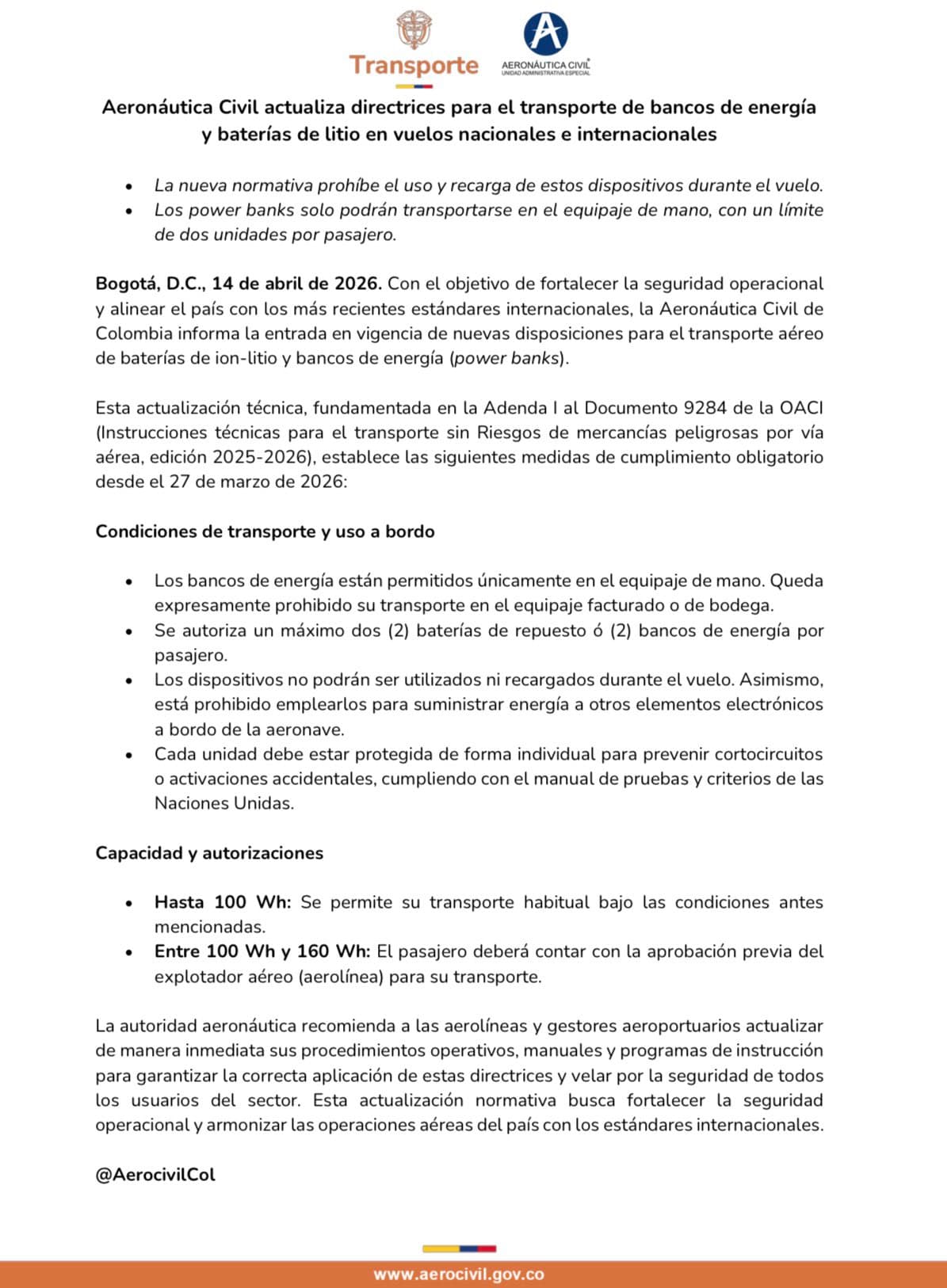 Aeronáutica Civil prohíbe usar power banks durante vuelos: nuevas reglas desde abril