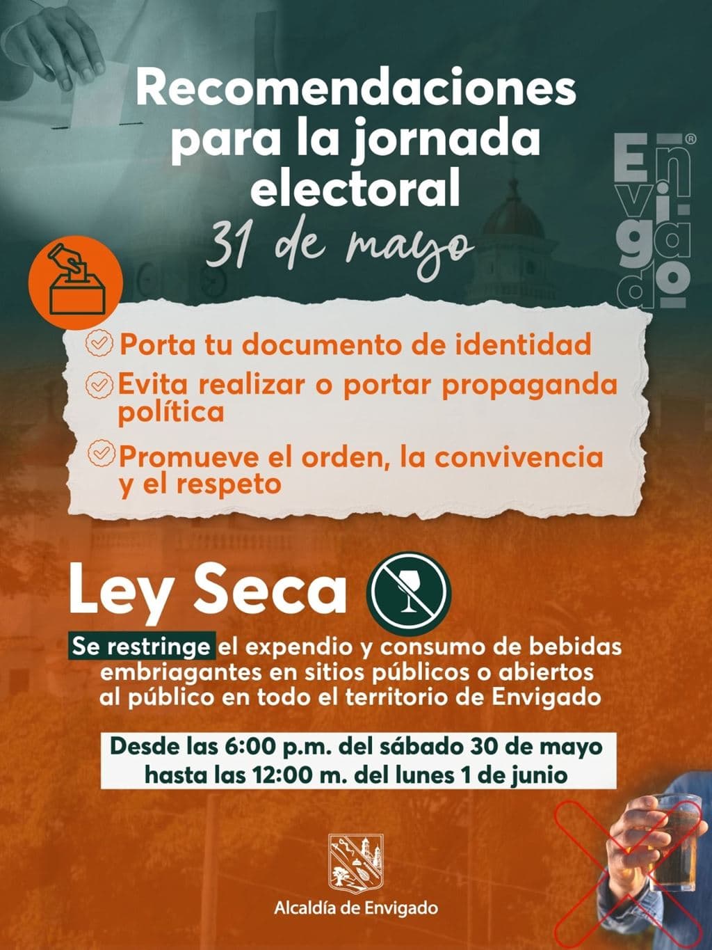 Envigado implementa ley seca y veda propaganda política para elecciones presidenciales del 31 de mayo