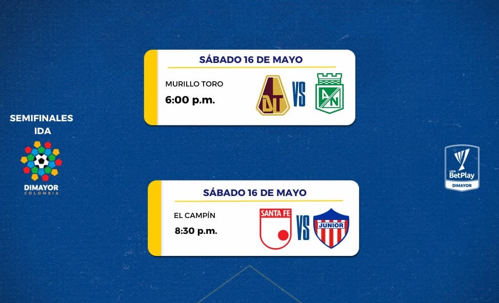 Ya conocen fechas: Nacional y Tolima abren semifinales el 16 de mayo, Santa Fe recibe a Junior