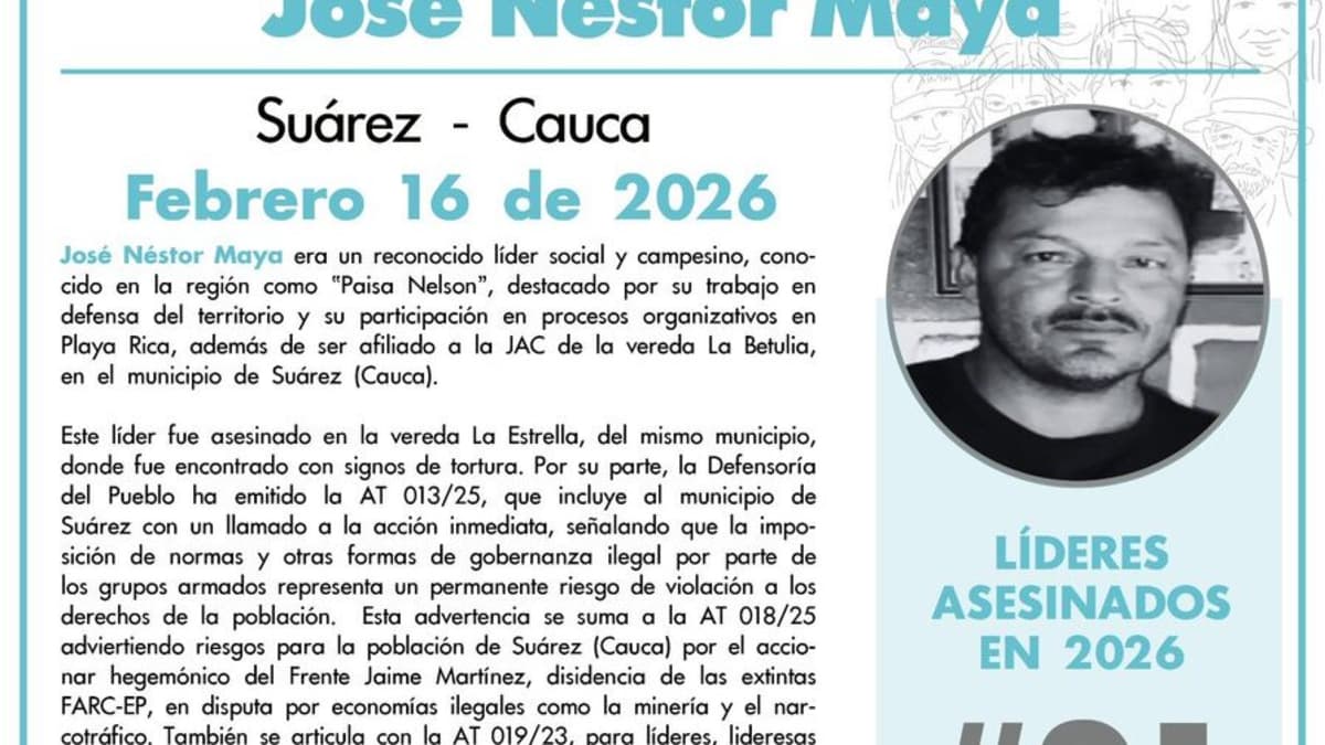 Encuentran asesinado a líder social en Suárez: víctima número 21 en defensa del territorio