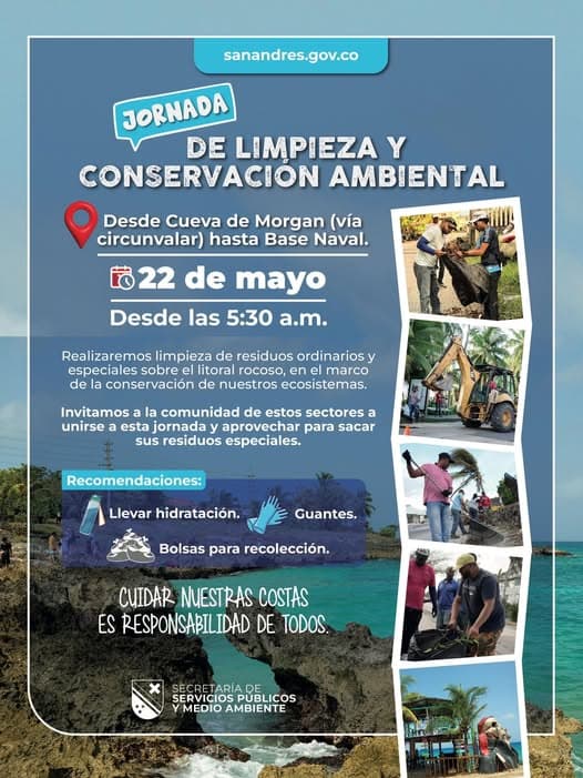 San Andrés convoca a limpiar el litoral: jornada ambiental desde Cueva de Morgan hasta Base Naval