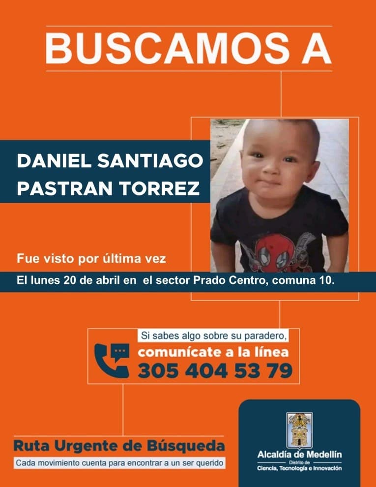 Buscan a menor Daniel Santiago Pastran desaparecido en Medellín desde el 20 de abril