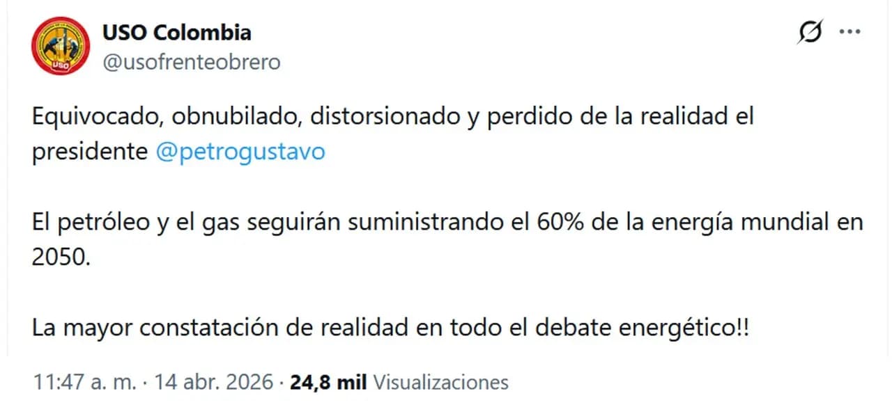 USO arremete contra Petro: lo tilda de "equivocado y perdido de la realidad" por su política petrolera