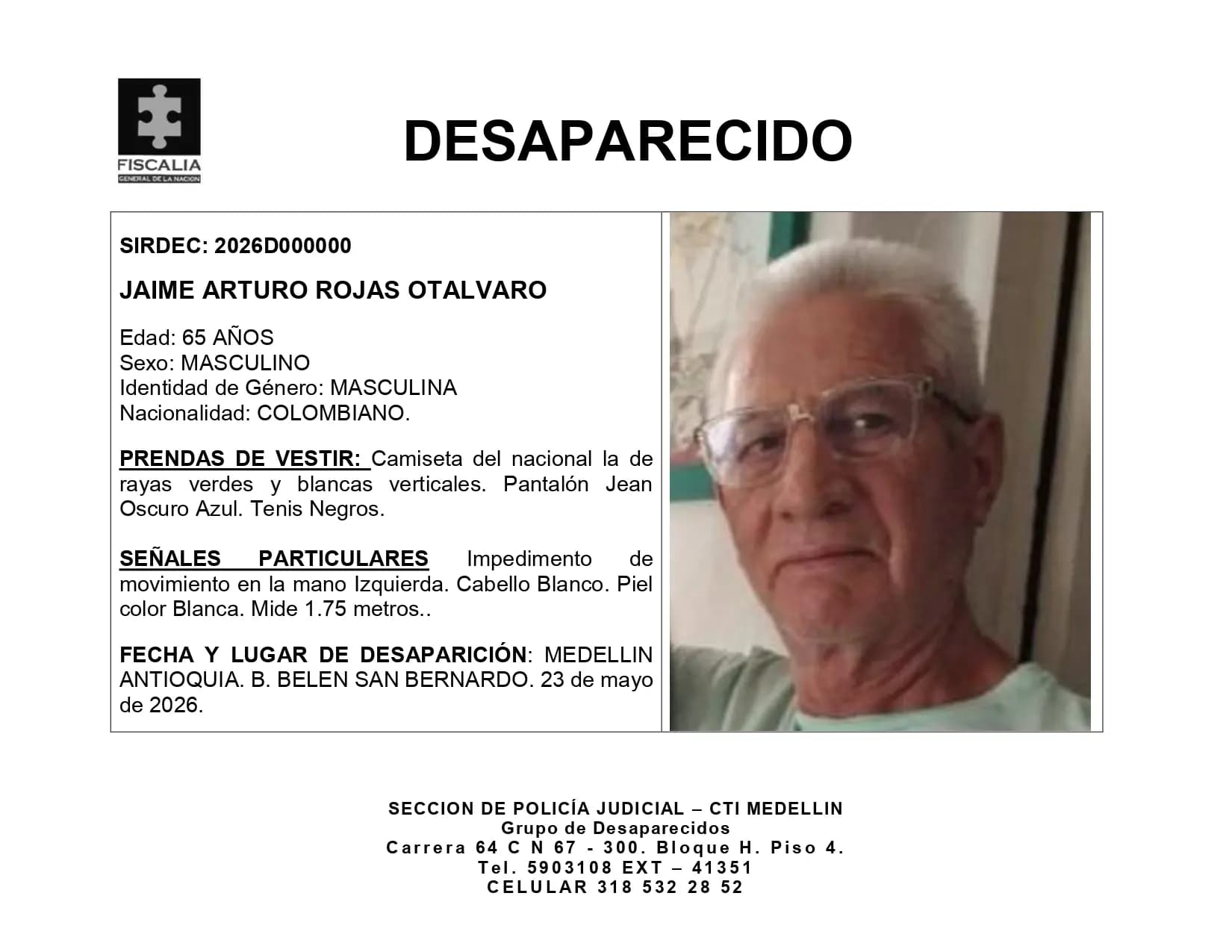 Buscan desesperadamente a Jaime Arturo Rojas, desaparecido en Belén desde el 23 de mayo