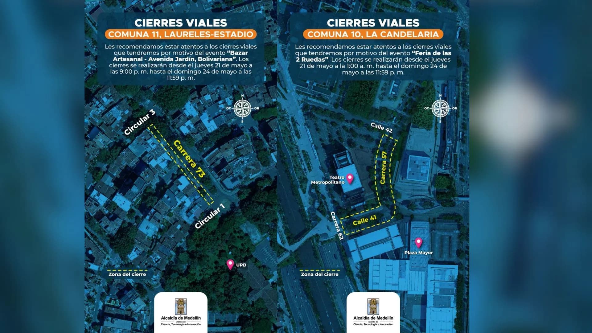 Medellín cierra varias vías este fin de semana por eventos deportivos y culturales