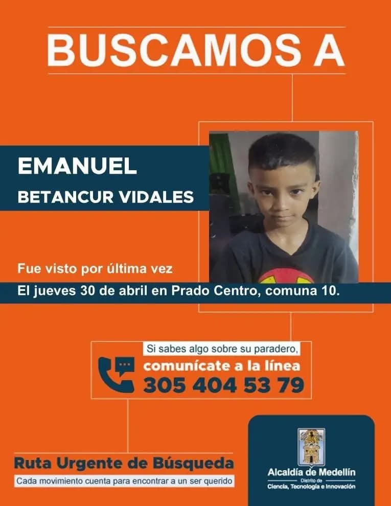 Familiares buscan desesperadamente a Emanuel Betancur Vidales, desaparecido en Medellín desde finales de abril