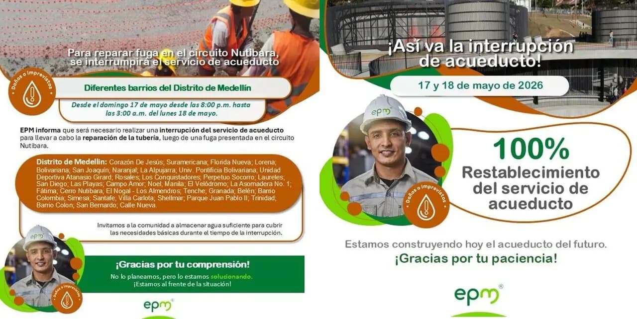EPM restableció el agua en Nutibara tras reparar fuga que dejó sin servicio a tres barrios