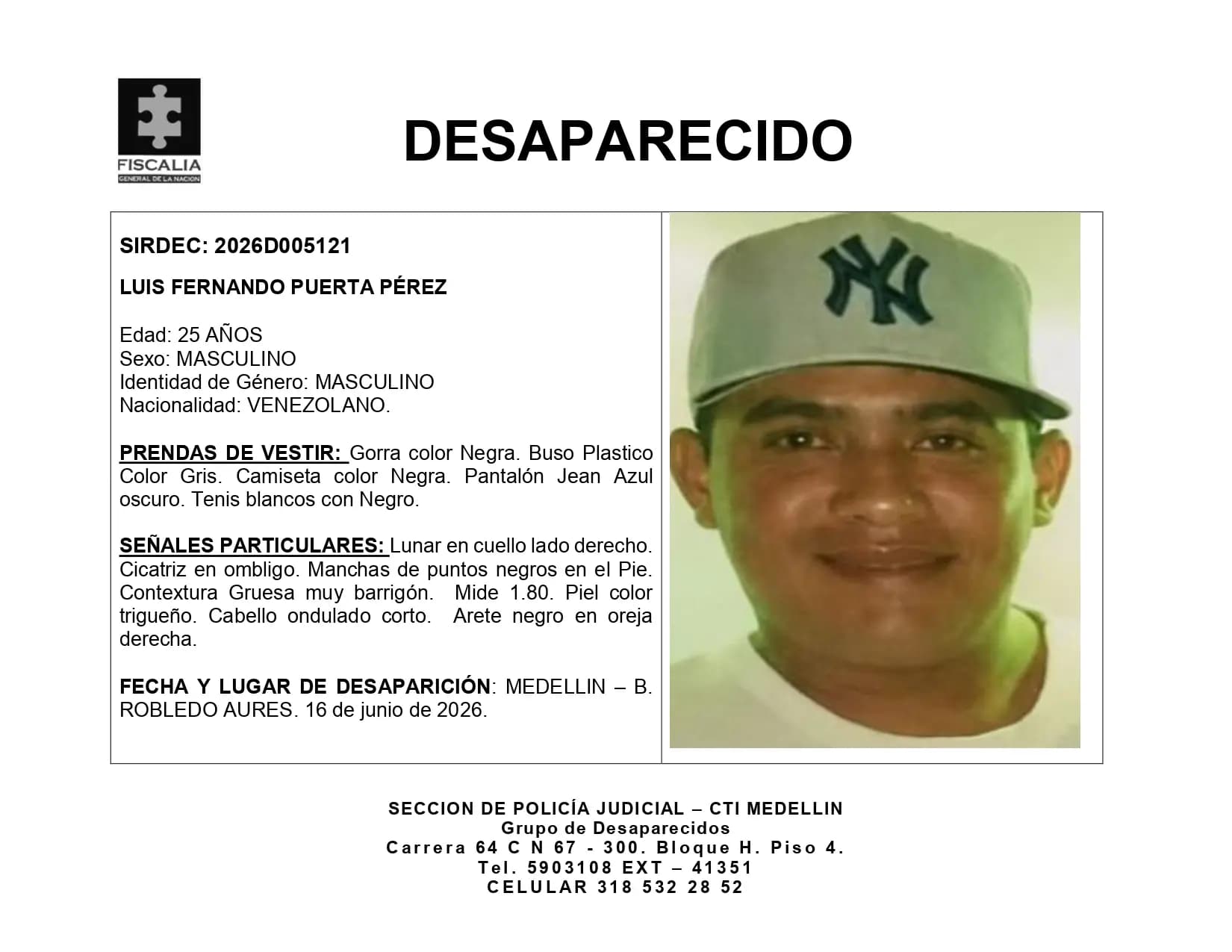 Desaparecido venezolano en Medellín: piden ayuda urgente para localizar a Luis Fernando Puerta