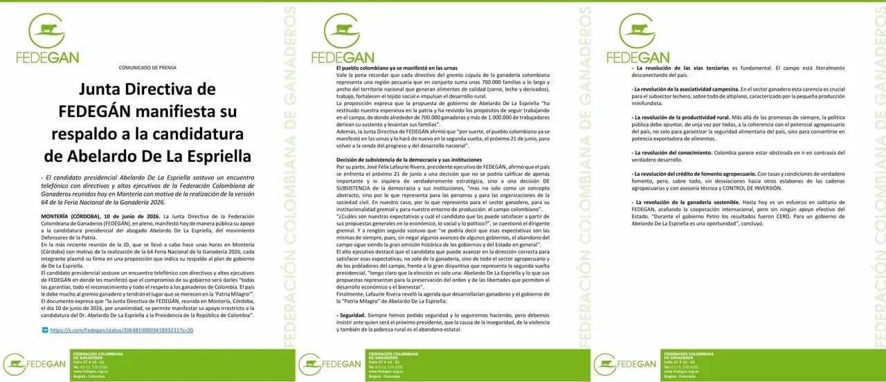 FEDEGÁN respalda candidatura de Abelardo De La Espriella para segunda vuelta presidencial