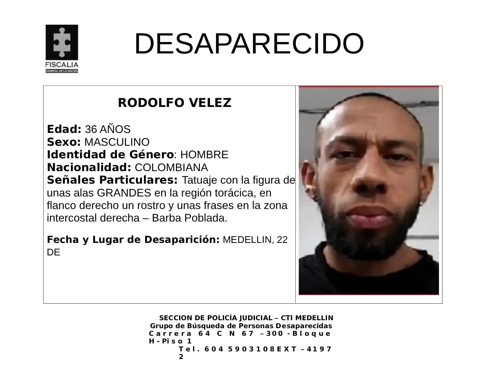 Buscan a Rodolfo Vélez, desaparecido en Medellín desde el 22 de junio