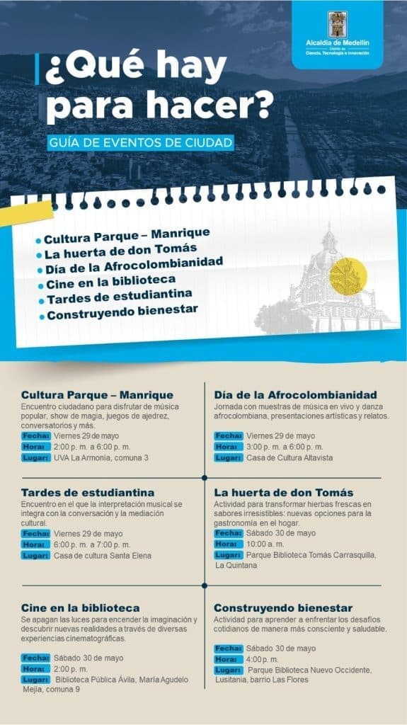Medellín llena el fin de semana de planes: cultura, música y gastronomía en toda la ciudad