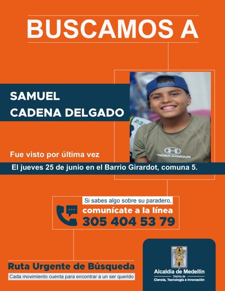 Buscan a Samuel Cadena Delgado, niño de 13 años desaparecido en Castilla