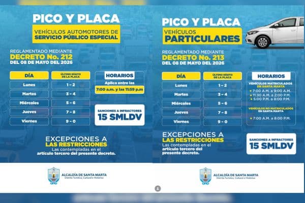 Santa Marta implementa pico y placa diferenciado para descongestionar la ciudad