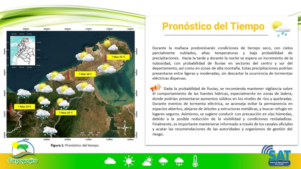 Corpoguajira advierte sobre lluvias y tormentas en el centro y sur de La Guajira esta tarde
